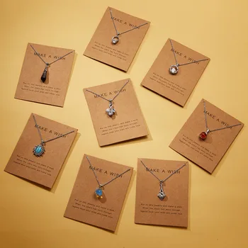 

Make a Wish Paper Natural Stone Pendant Necklace Water Drop Necklace Women Charm Jewelry Gift