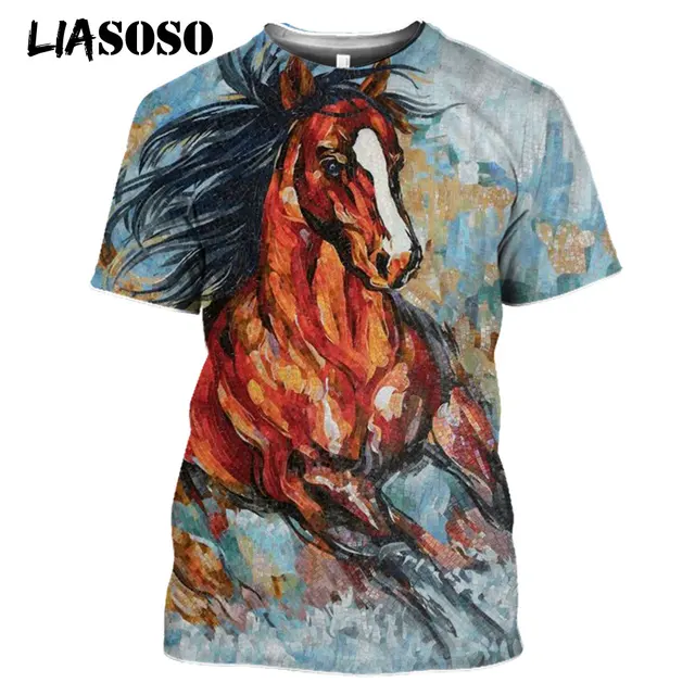 LIASOSO 2021 3D Print Robust Horses Snow Anime Horse Animals Tshirt Women Men Casual T-shirt Pullover Short Sleeve Large Clothes 2