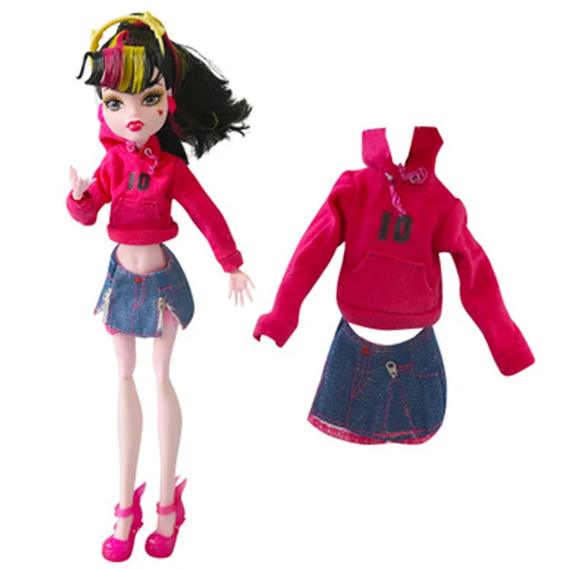 1 предмет, модная кукольная одежда для Monster High, Одежда для куклы Monster, наряд, платья Короткое платье длинные штаны, 10 стилей, кукольный костюм