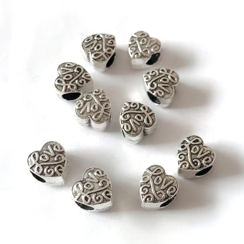 

10pcs DIY European Beads Zinc Alloy 4.5mm Hole Love Heart Beads Fit European Jewelry Making Pulsera