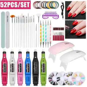 

52/59pcs Nail Gel Polish Kit Nail Set With 5W UV LED Lamp 45s/60s Dryer Manicure Nail Tools Set Electric Nail Drill Nail Tools