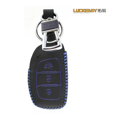Luckeasy для hyundai solaris 2013 mistra ix35 Автомобильный ключ кожаный держатель key2a - Название цвета: Синий