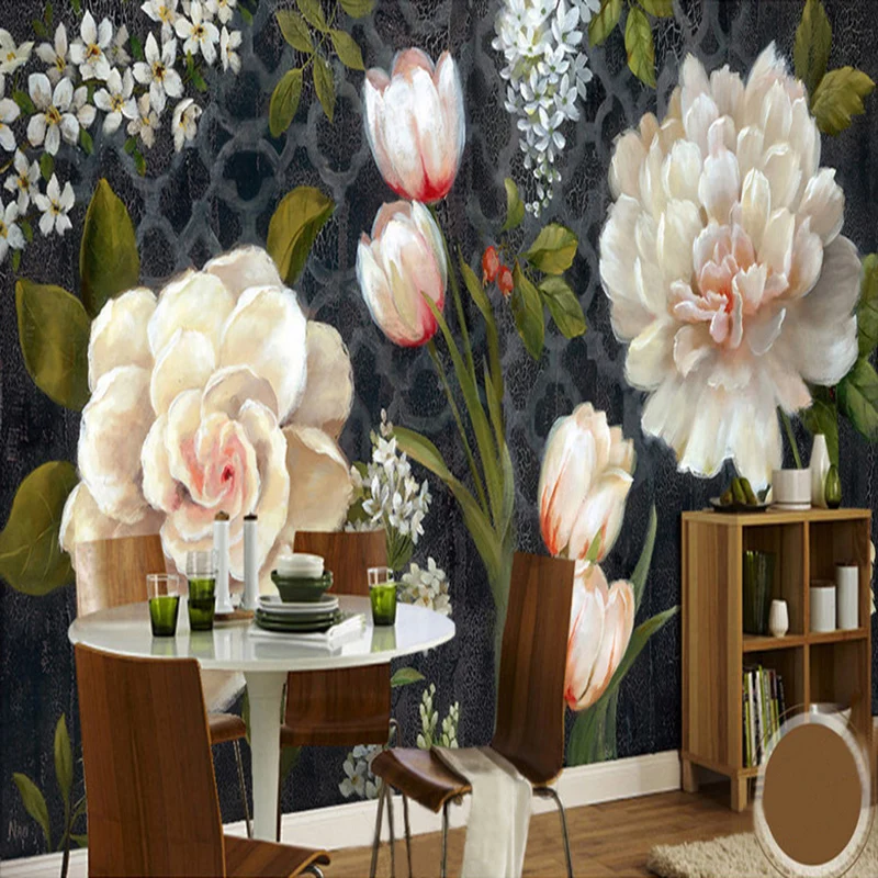 European-Style-Retro-Flowers-Mural-Wallpaper-3D-Tulips-Rose-Peony-Painting-Fresco-Living-Room-Bedroom-Dining (3)