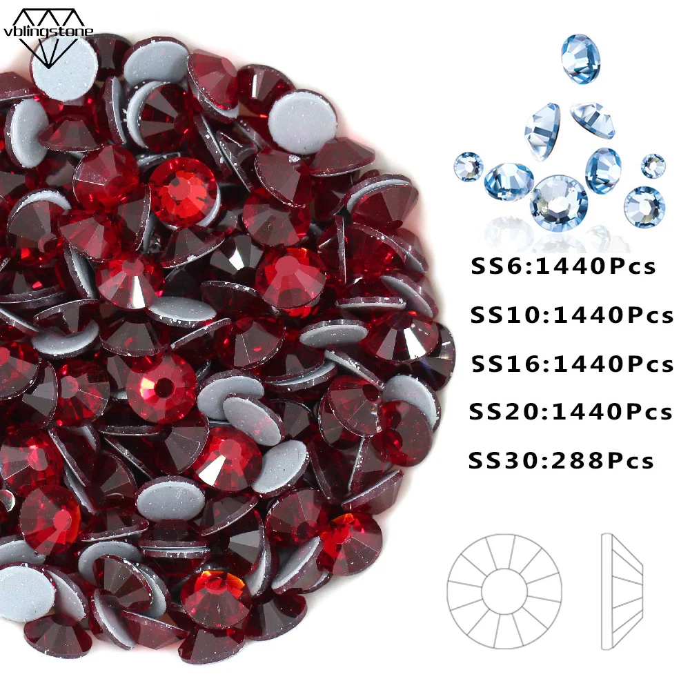 

AAAAA Hot Fix Crystal Rhinestones Shining Round Strass Flat Back Glass Red Gems Iron On Crystals Wedding Dress Bag DecorationDIY