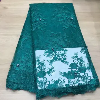 

African Lace Fabric 2019 3 D Embroidered Nigerian Laces Fabric High Quality French Tulle Lace Fabric For blue Green Women Dress
