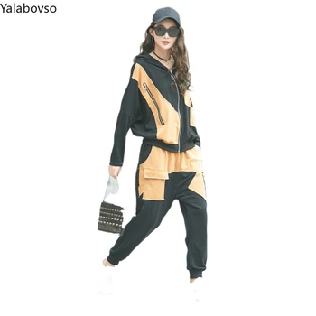 

2020 Spring Women's New Loose Show Thin Camouflage Patchwork Streetwear Harem Pants Casual Suit For Women 2 Piece Set