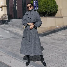 LANMREM, новинка, шерстяное пальто выше колена, женское, длинное, Корейская версия, толстое, с отворотом, одноцветное, Свободное пальто PB809