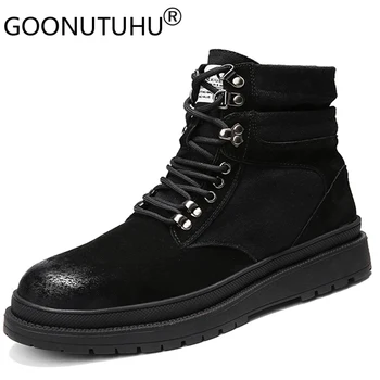

2019 autumn men's ankle boots casual genuine leather pigskin canvas shoes male army combat boot man retro military boots for men