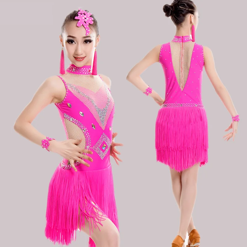 Профессиональное платье для латинских танцев с кисточками для детей, сексуальное платье Румба, Самба, танцевальные костюмы для соревнований, одежда для девочек, платье для латинских танцев