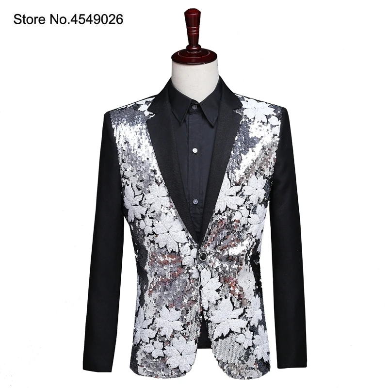 

Men's Casual Blazer Flower Sequins Suit Jacket Blazer One Button Tuxedo For Party, Wedding, Nightclub,banquet, Prom