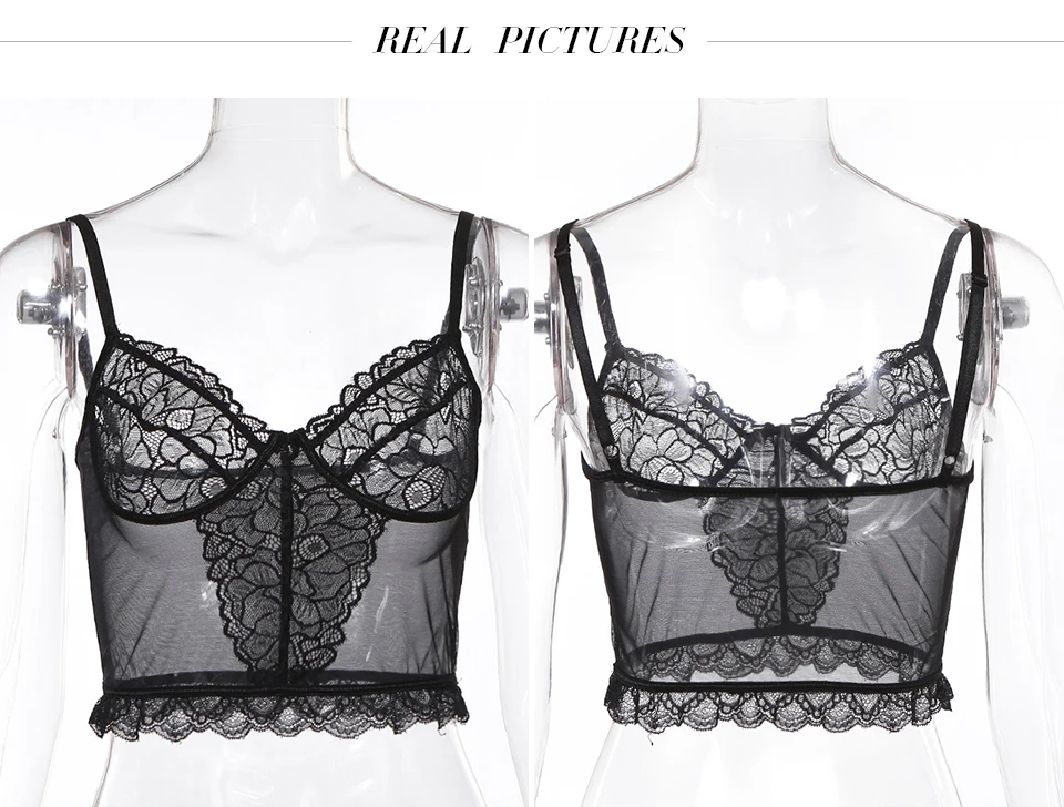 Fashion Lace Bralette Black Crop Tops Floral Embroidery Camisole Underwear Tank Tops