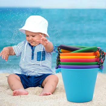 

Beach Bucket Silicone Folding Handheld Barrel Toys Beach Buckets For Kids Baby Kids Shower Bath Toy Water Spraying Tools