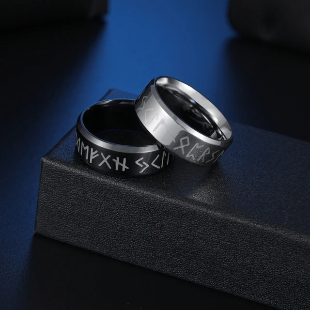 MEN Ring Stainless Steel Fashion Style MEN Double Letter Rune Words Odin Norse Viking Amulet RETRO Rings Jewelry 1
