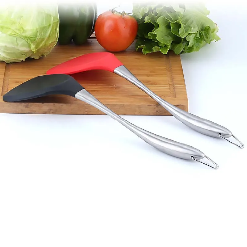 Non-Stick Silicone Cooking Spatula Stainless Steel Handle Wok Shovel Flexible Silicone Pancake Kitchen Cooking Black
