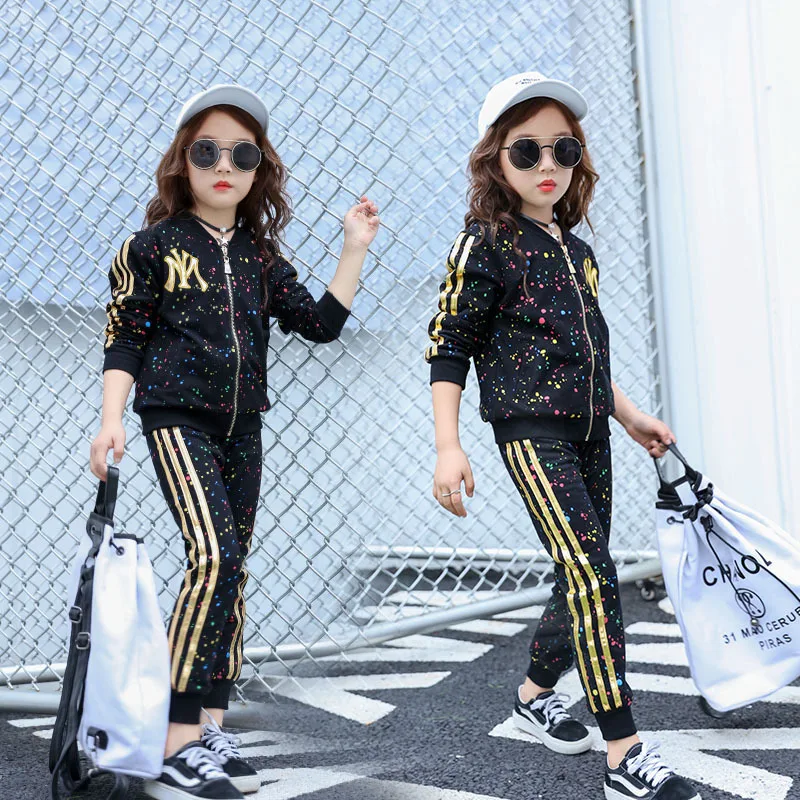 

2019 Autumn Clothing Childrenswear New Style Girls Big Boy Korean-style Children Sports Zip-up Shirt Set Pure Cotton Two-Piece S