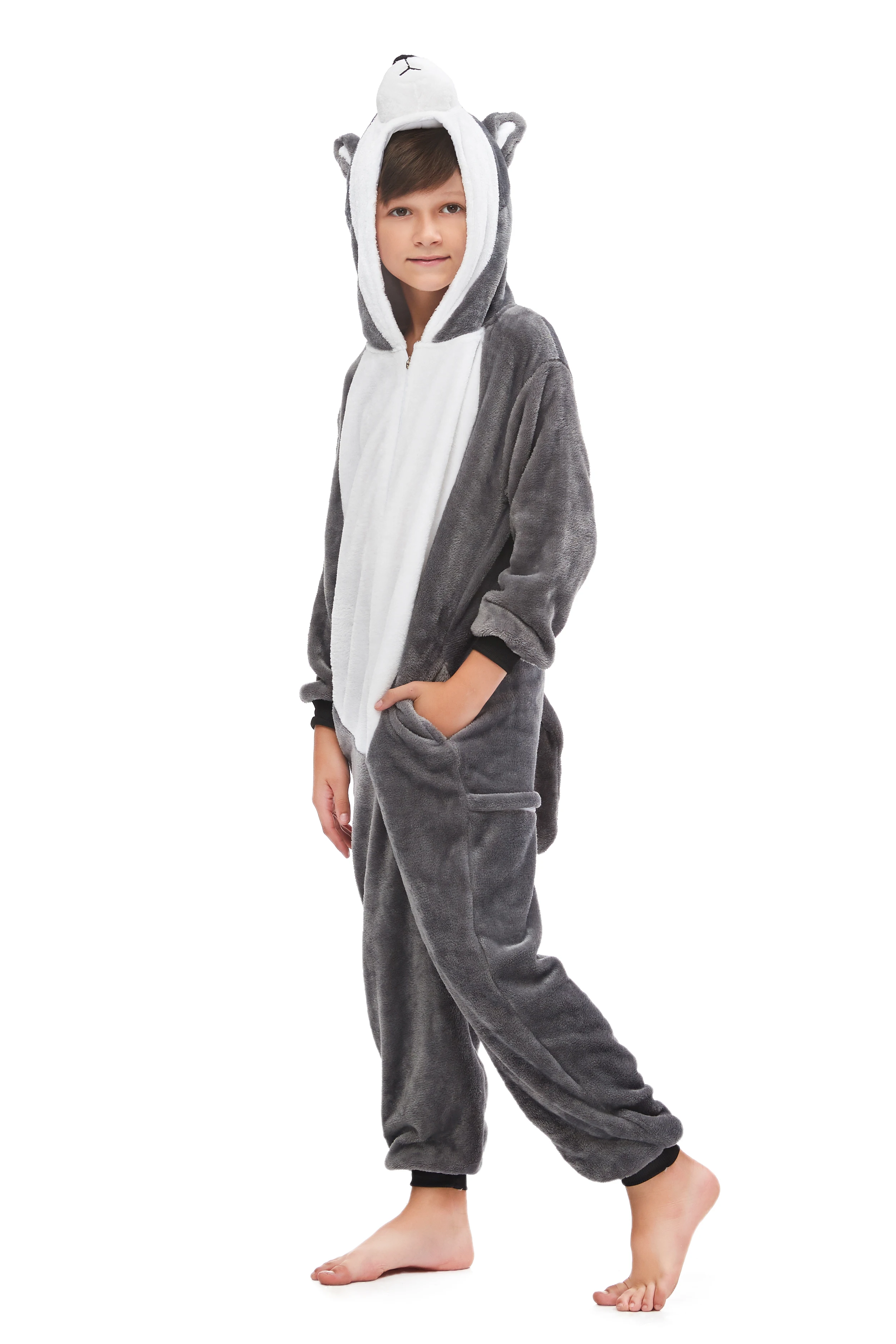 Kigurumi Flannel Adult Huskie Dog Onesie Cartoon Pajama Animal Husky Halloween Party Costume Jumpsuits Hooded Pyjamas