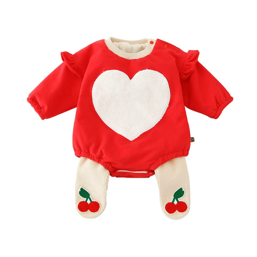 Baby Girls Bodysuits Infant Baby Rompers Cute Heart Print Bodysuit Newborn Baby Clothes Winter Costumes For Sweet Girls - Цвет: B2515-2
