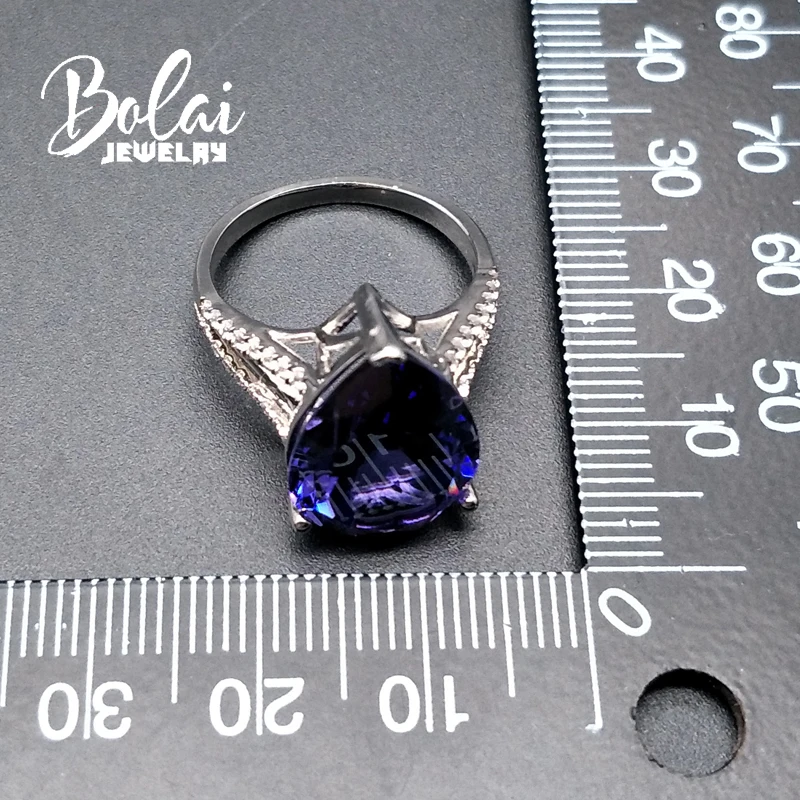 Bolaijewelry, серебро 925 пробы с нано-Драгоценный Камень Груша 12*16 мм голубое танзанитное кольцо для женщин классический дизайн ювелирных изделий