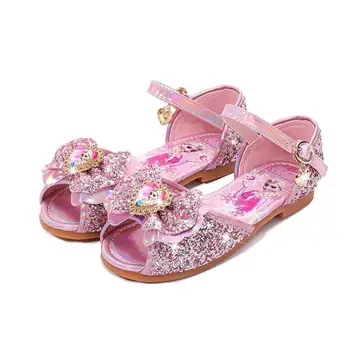 

Girls Wedding Shoes Glitter New Brand flat Heels Children Elsa Princess Sandals Dance Kids Fashion Party Shoes with Bow sandal
