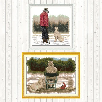 

The Old Man and His Dog Cross Stitch Kit Wall Home Decor Embroidery Handmade Needlework DMC Floss Kit 11CT 14CT Cross Stitch Set