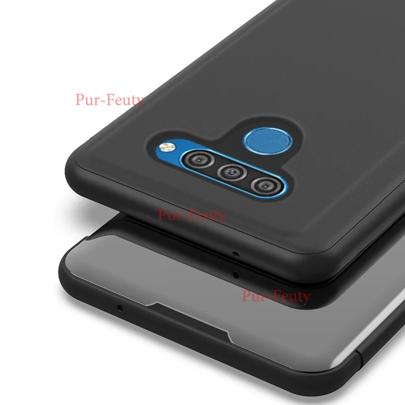 Чехол-книжка из искусственной кожи для LG Q60 зеркальный + стеклянный чехол