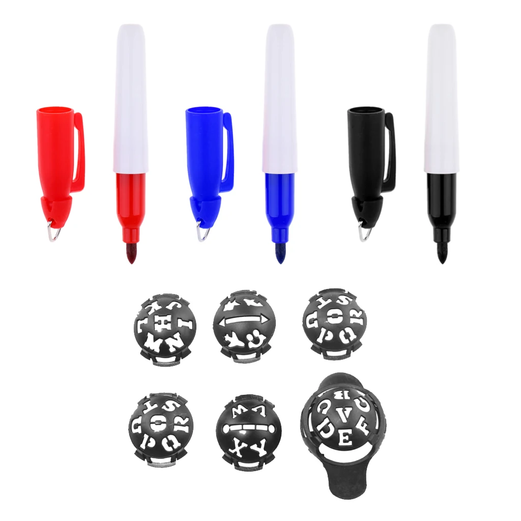 Golf Ball Line Marker Liner Stencil Alignment Template Multi-template and 3pcs Marking Pens
