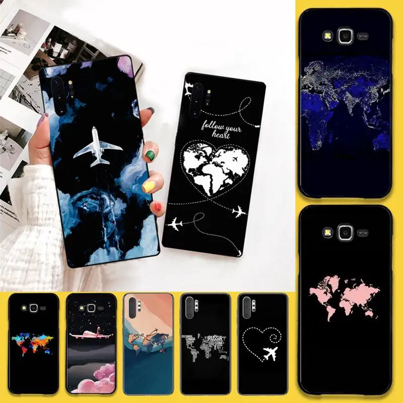 Мягкий силиконовый черный чехол CUTEWANAN с картой мира для Samsung Galaxy J7 J8 J6 Plus 2018 Prime Note 7