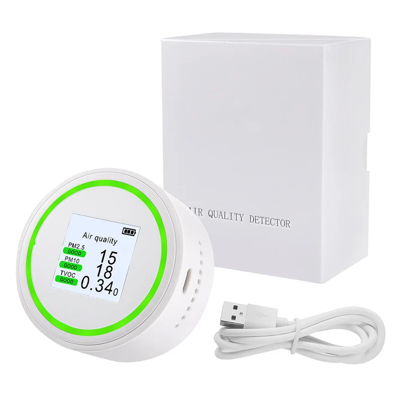 

PM2.5 Rechargeable Detector Air Quality Monitor Sensor Gas Detector Temperature Meter PM10/TVOC Detector Household Analyzer