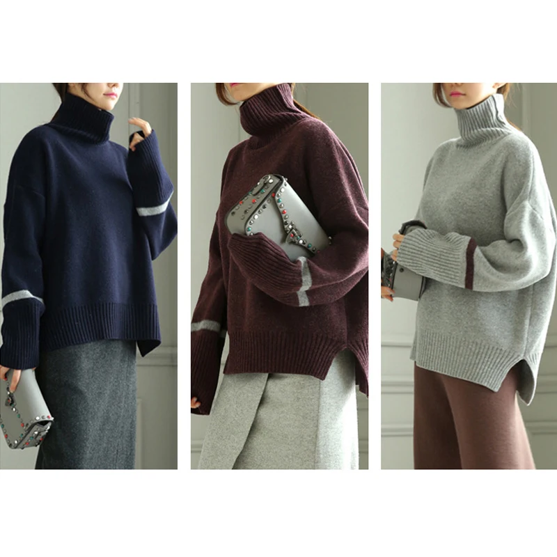 pink sweater Women clothing korean fashion knitted High collar Hedging Wool sweater y2k Casual oversized warm Slim female pullovers Top women black sweater