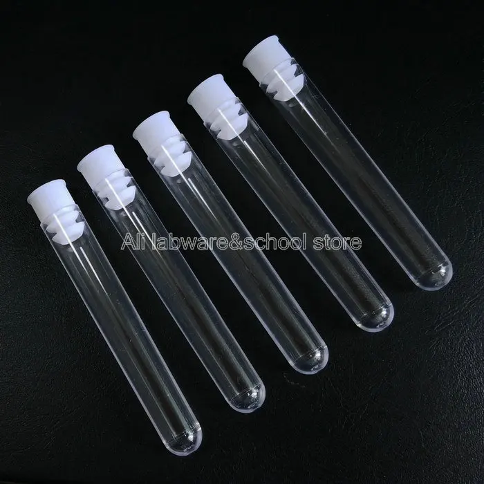 

100pcs/lot 12x75mm Lab Round Bottom Plastic Test Tubes With White Color Caps School Labware Supplies
