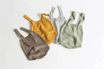 

Baby romper 2020 cotton wool suspender bodysuit high waist belt jumpsuits solid sleeveless infant clothes