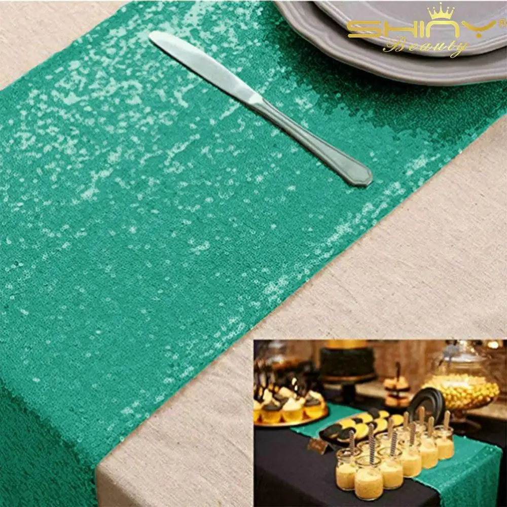 Ivory 12x132 Inch Glitter Table Runner Pack of 10 Kitchen Runner Banquet Table Runners for New Year Party-M1207 - Цвет: Green-5 pack