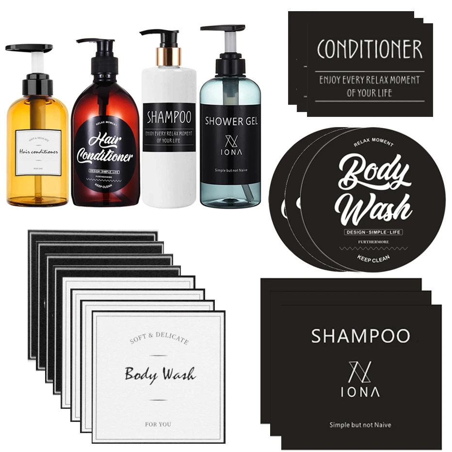 Soap Bottles Labels Bathroom Shampoo Body Wash Conditioner Stickers Waterproof Self Adhesive Dispenser Labels bathroom labels sticker set