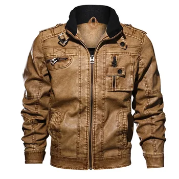 

Fall/Winter 2020 Men's Jacket Stand Collar Washed Motorcycle Pu Leather Jacket Large Size Casual Leather Jacket Men Outwear