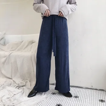 

EWQ / men's wear 2020 Spring New Design Chic Men's Knitting Wide Leg Pants Casual Male Wide Legs Drawstring long Pants HD717