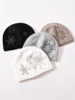 New Cashmere Beanie Hat Snowflake  Rhinestone Winter Cap For Woman Solid Color Warm Hat 3