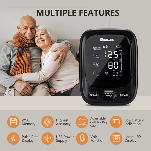 Sinocare-Tensiomètre numérique automatique pour le haut du bras, appareil  de mesure de la fréquence cardiaque et du pouls, écran LCD - AliExpress