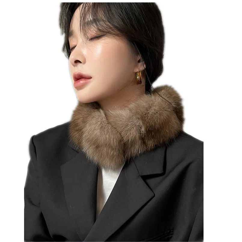 Real Genuine Sable Fur Scarf Not Mink Fox Collar Winter Women Neck Warmer Wraps