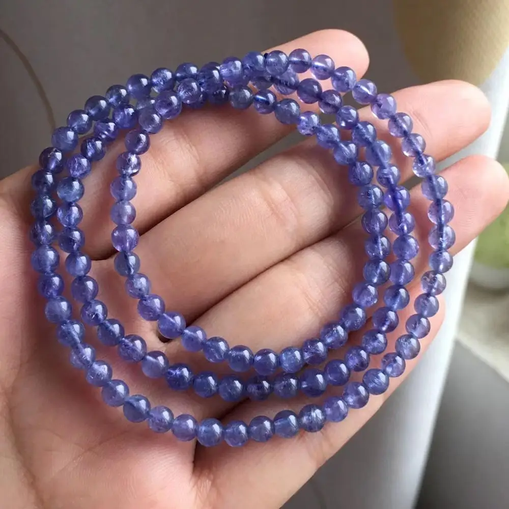 

4.5mm Genuine Natural Blue Tanzanite Bracelet For Woman Man Gift Round Beads Stretch Crystal Stone Party Fashion Bracelet AAAAA