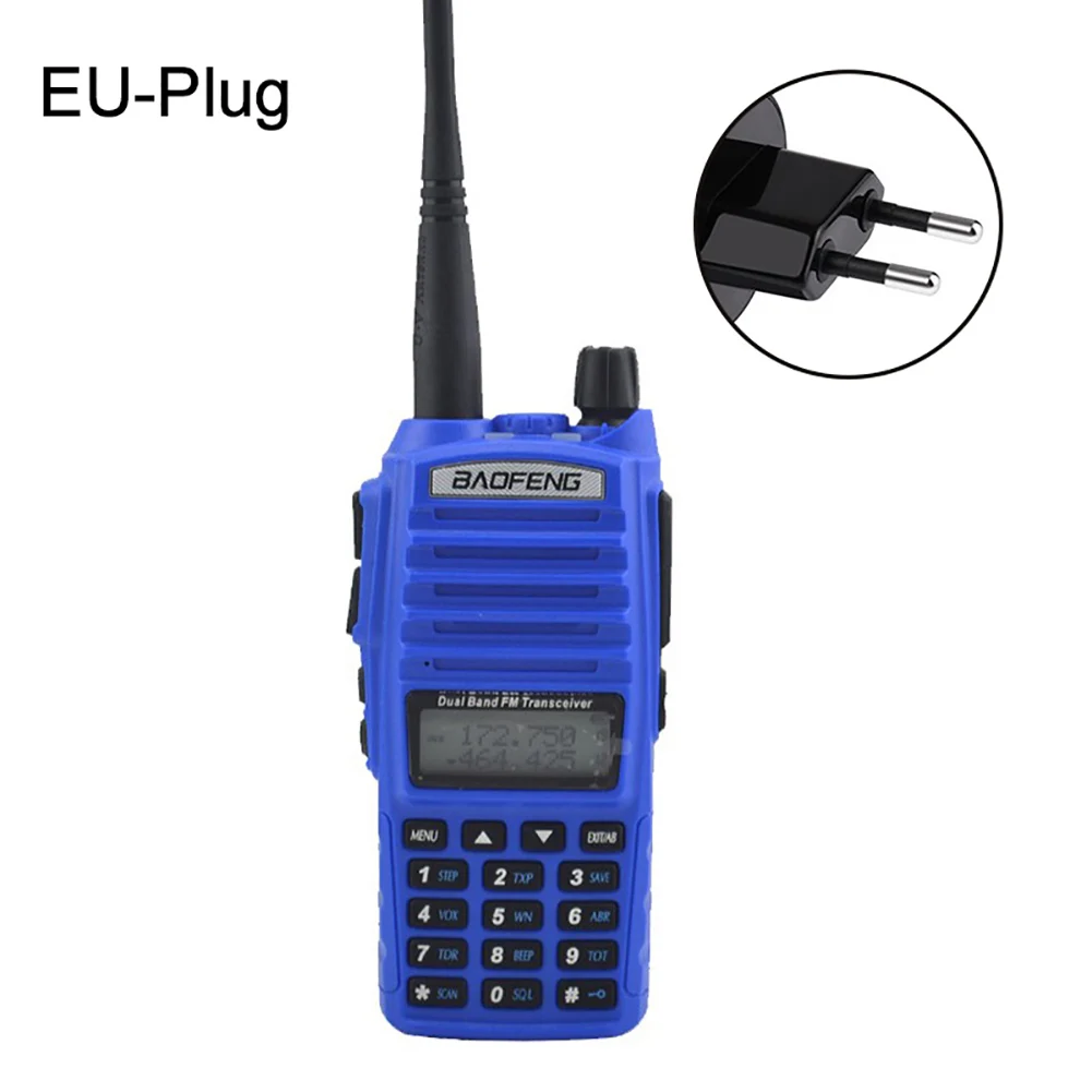 Рации Baofeng-BF-UV82 5 Вт 400-520 МГц иди и болтай Walkie Talkie “иди и מכשיר קשר Открытый Ручной двухдиапазонный двухстороннее радио FM Радио Рация для переносного приемо-передатчика niño - Цвет: Blue EU