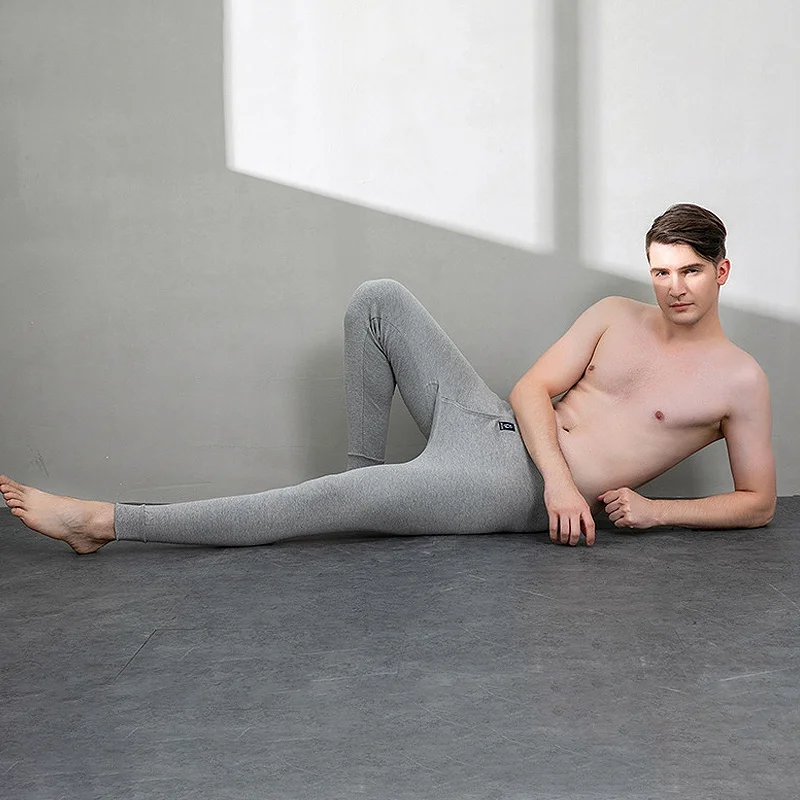 Мужское термобелье однотонные кальсоны зимнее теплое хлопковое эластичное