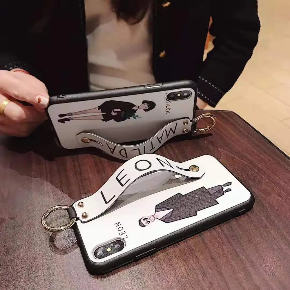Чехол для iPhone X XR XS XSMax с ремешком на запястье Kickstand Leon girl мягкий TPU чехол для iPhone 6 6S 7 8 Plus