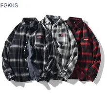 FGKKS Casual Brand Men Plaid Shirts Men's Plus velvet Long Sleeve Shirts Fashion Trend Male Turn-down Collar Shirt Coat