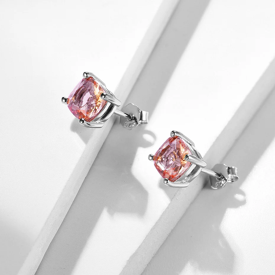 Kuololit Diaspore Gemstone Stud Earrings for Women Solid 925 Sterling Silver Color ChangingCushion Anniversary Gift Jewelry