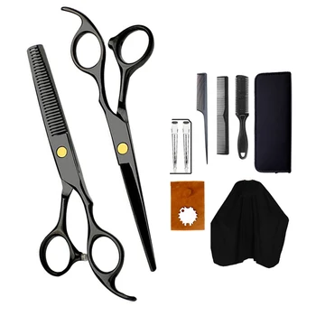 

11pcs Durable Cutting Shear Professional Thinning Home Salon Hair Scissors Set Cape Brush Stainless Steel With Comb Barber
