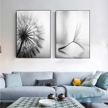 민들레 꽃 캔버스 페인팅 모던 블랙 화이트 아트 그림, 홈 데코레이션 거실 추상 벽 포스터 프레임 없음 상품 이미지