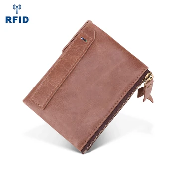 

Top Layer Cowhide Purse High Quality Men's RFID Short Wallet Retro Fashion Male Cards Holder Zipper Coin Purse