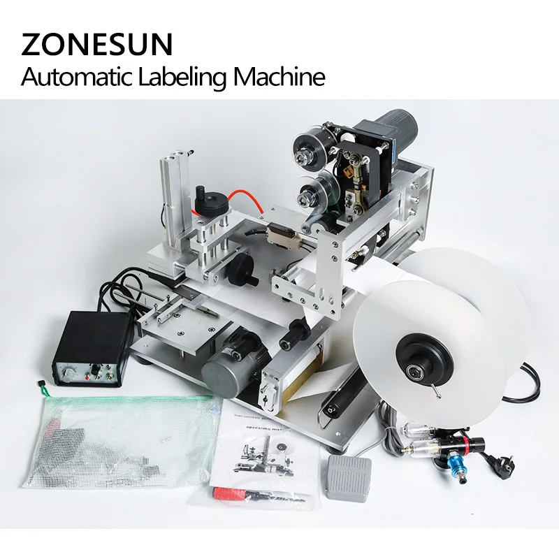 ZONESUN LT-60D Semi Automatische Pneumatische Kennzeichnung Maschine Kennzeichnung Aufkleber Maschine Label Dispenser Medikament Flasche Mit Datum Drucker