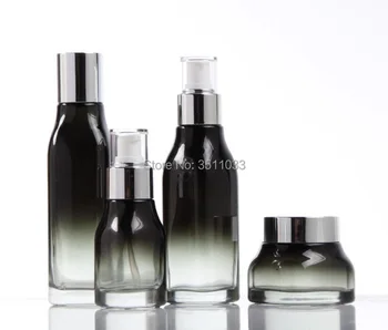 

Gradient Black Glass Refillable Lotion Pump Bottle 40ml 120ml Square Cosmetic Emulsion Toner Spray Bottle 50g Empty Cream Jar