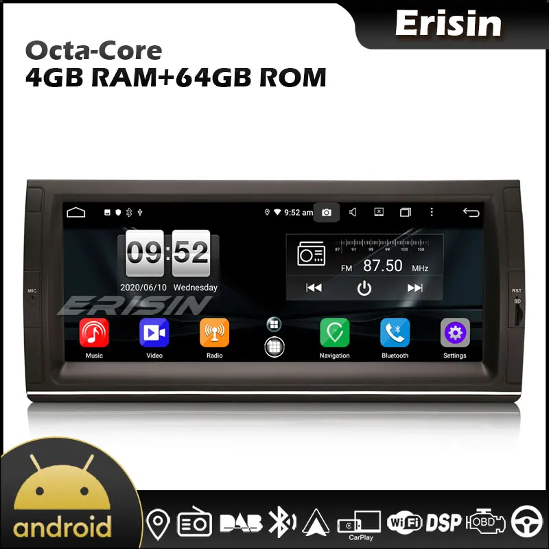 Erisin 8725 Octa Core 10 25 &quotAndroid 10.0 GPS SWC Can Bus CarPlay & Auto 4G DAB DSP Авторадио для BMW E53 E39 X5 M5 |